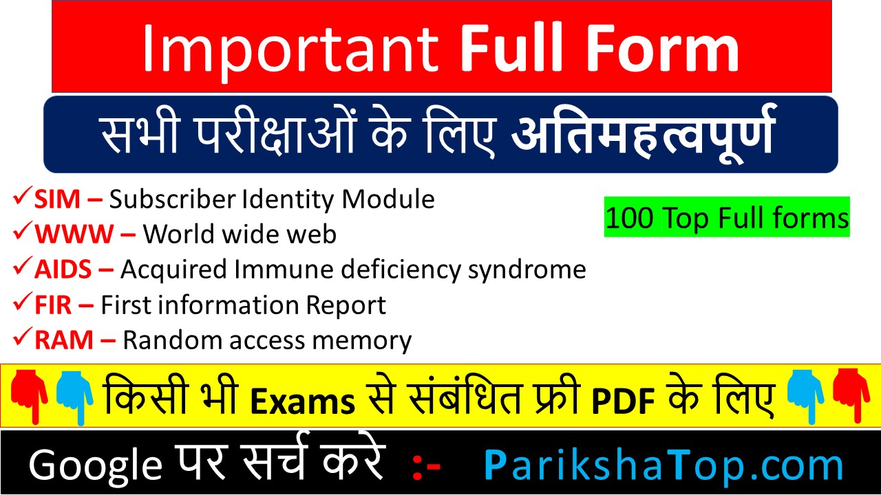 Important Full Forms for all exams || Full form List PDF Download - Click