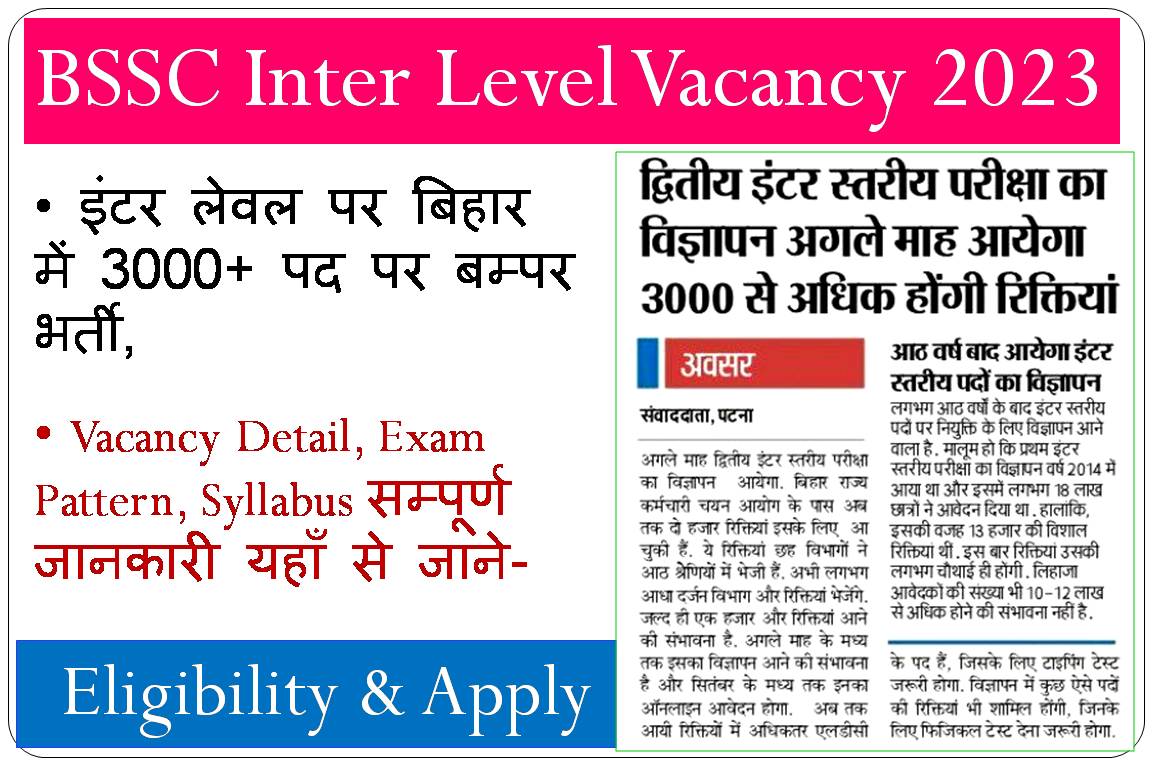 BSSC 2nd Inter Level Vacancy 2023: 12वीं पास के लिए 3000+ पद पर नई ...